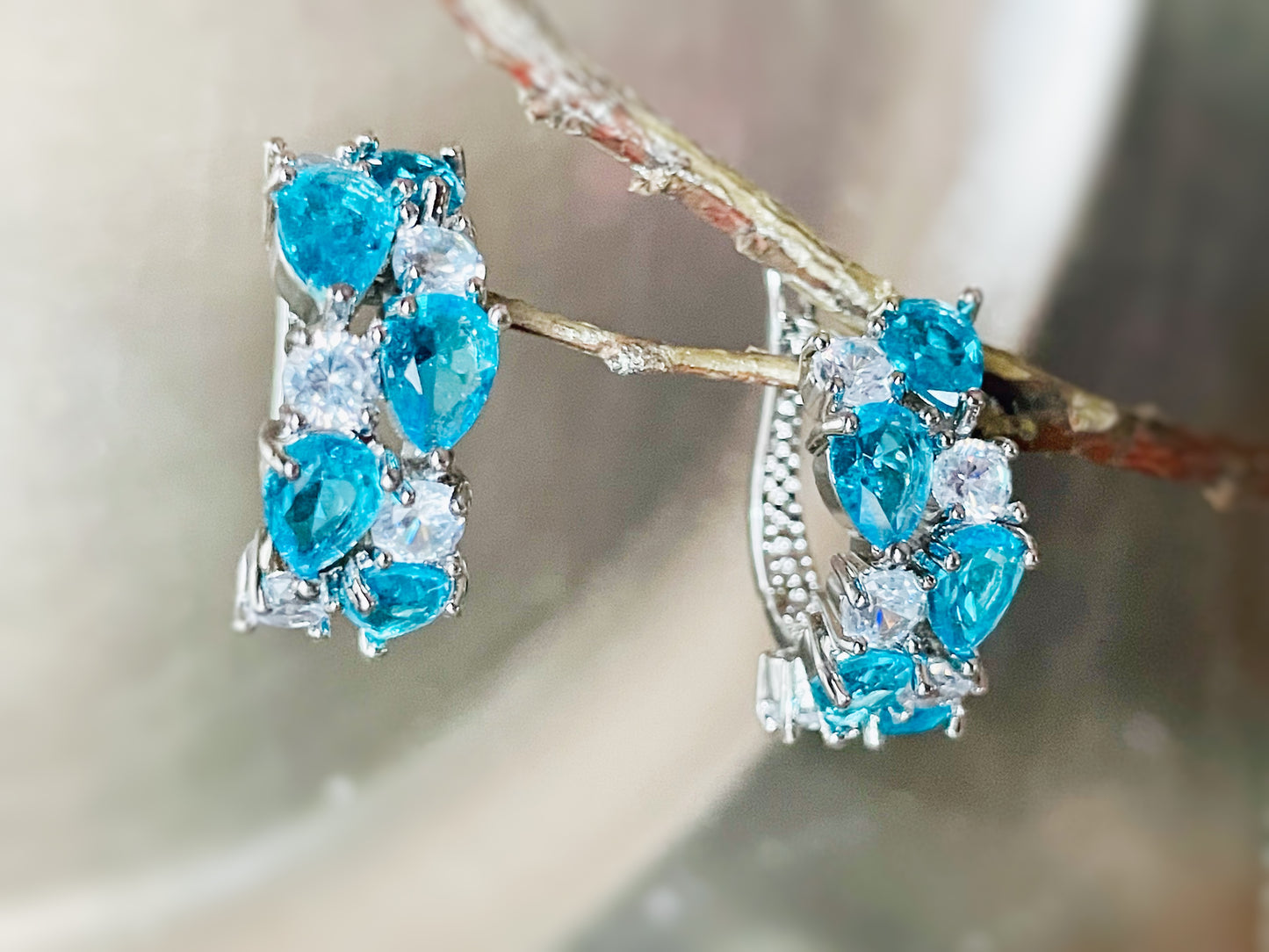 Blue topaz statement hoop earrings