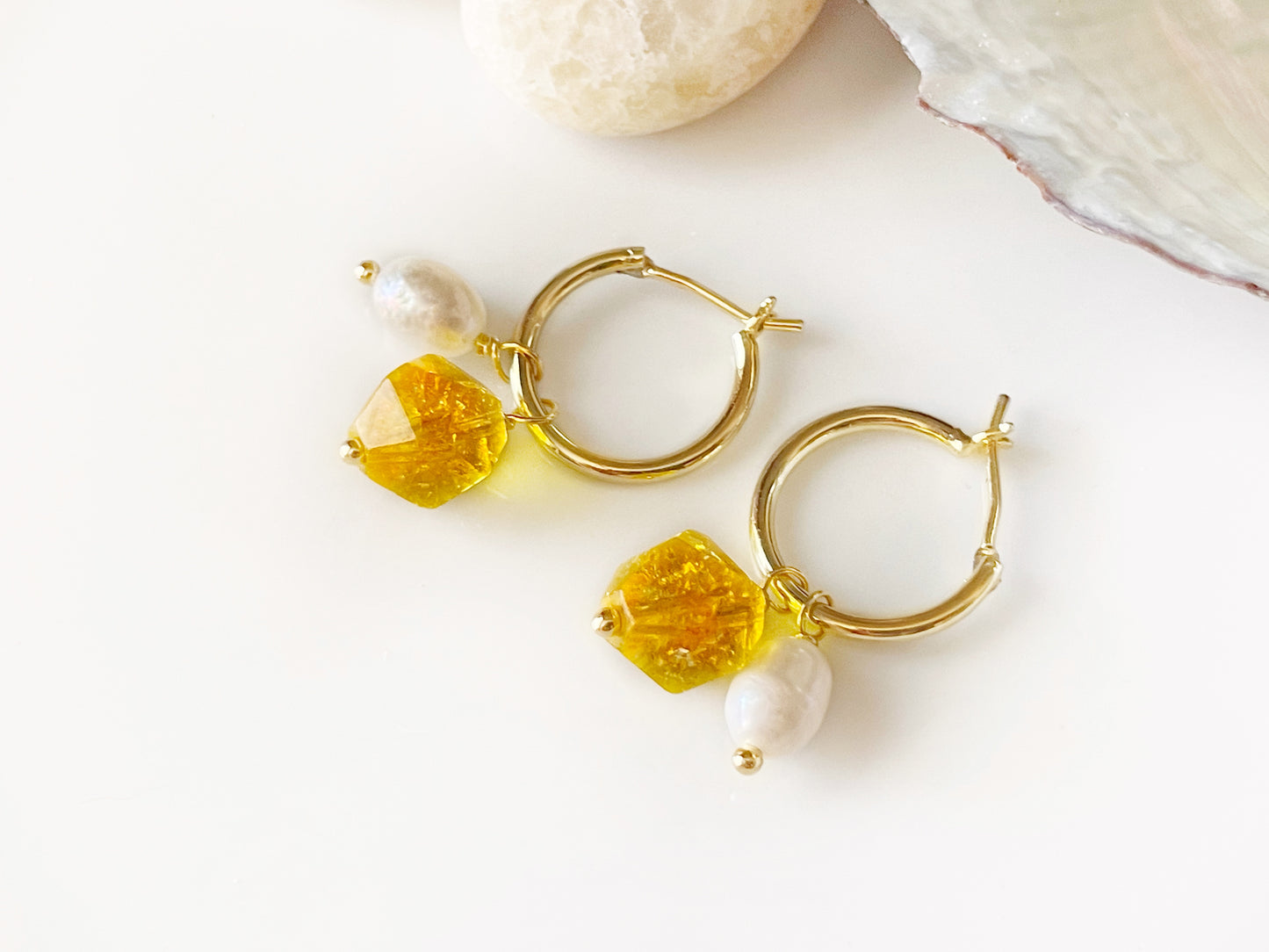 Natural Peridot+Pearl Gold Earrings