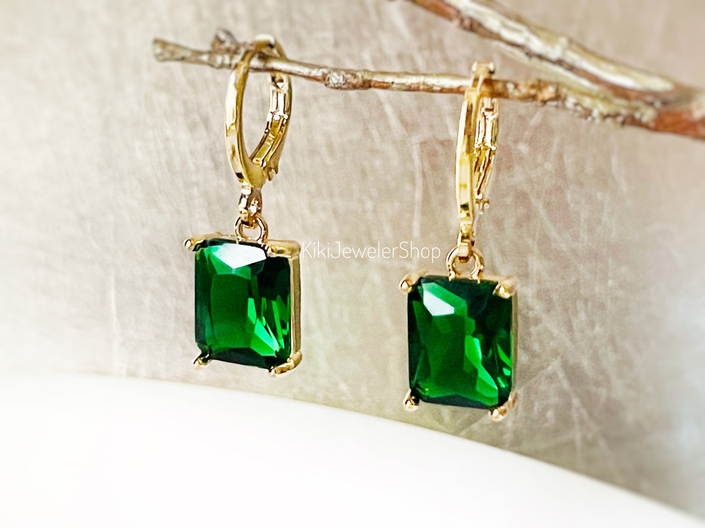 Green Small Emerald Cut 2pc Jewelry Set