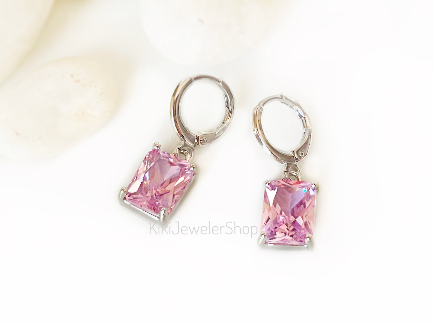 Pink sapphire 2pc jewelry set small emerald cut