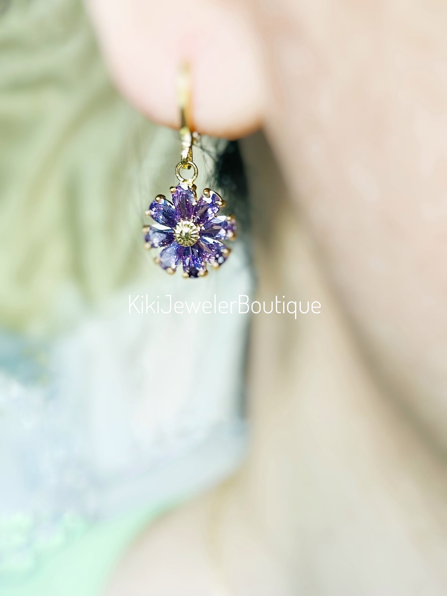 Blue topaz daisy 2pc jewelry set Gold filled