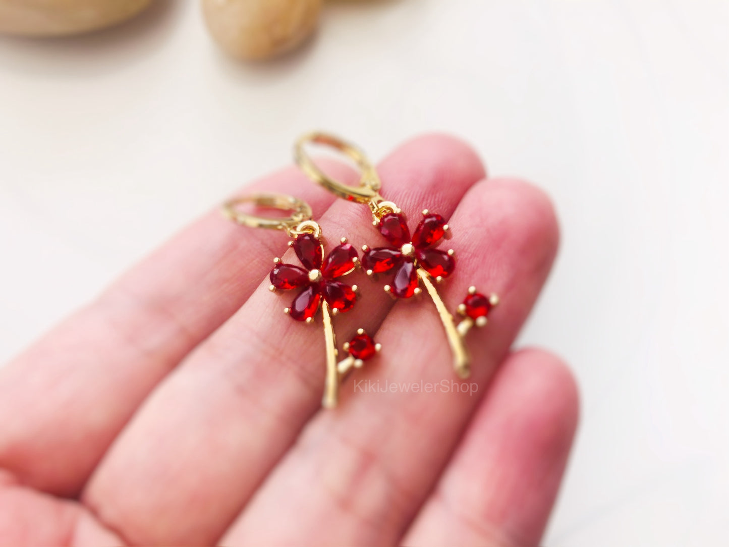 Ruby flower jewelry set in 14K gold