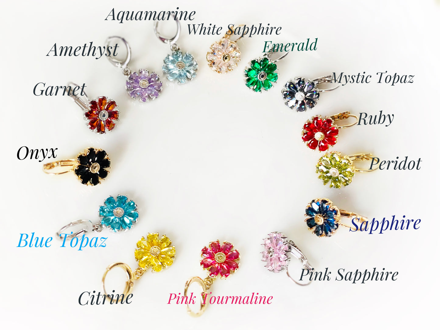 Pink Sapphire Daisy Flower Earrings