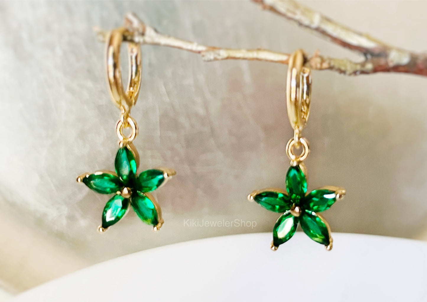 Black Onyx Flower Dangle Earrings