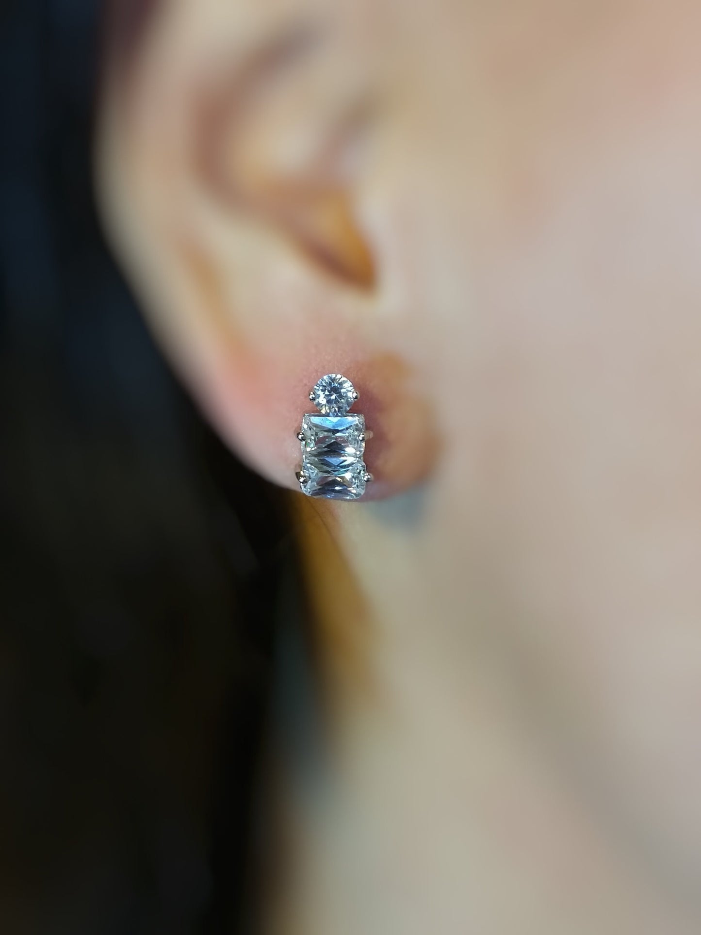 Three stone white sapphire studs earrings, cluster white stone stud earrings, gift for her, April birthstone