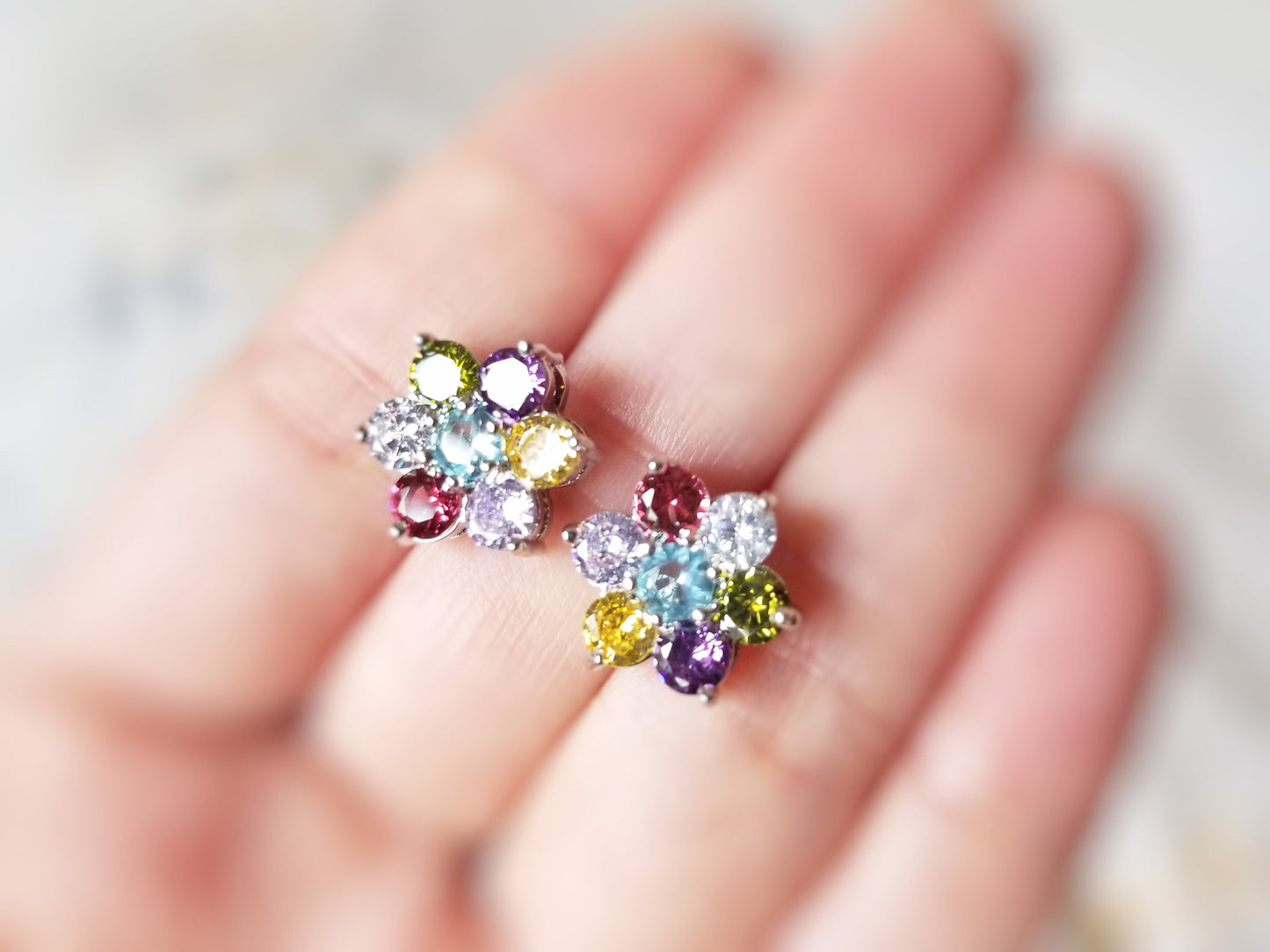 Multi-color gemstone stud earrings