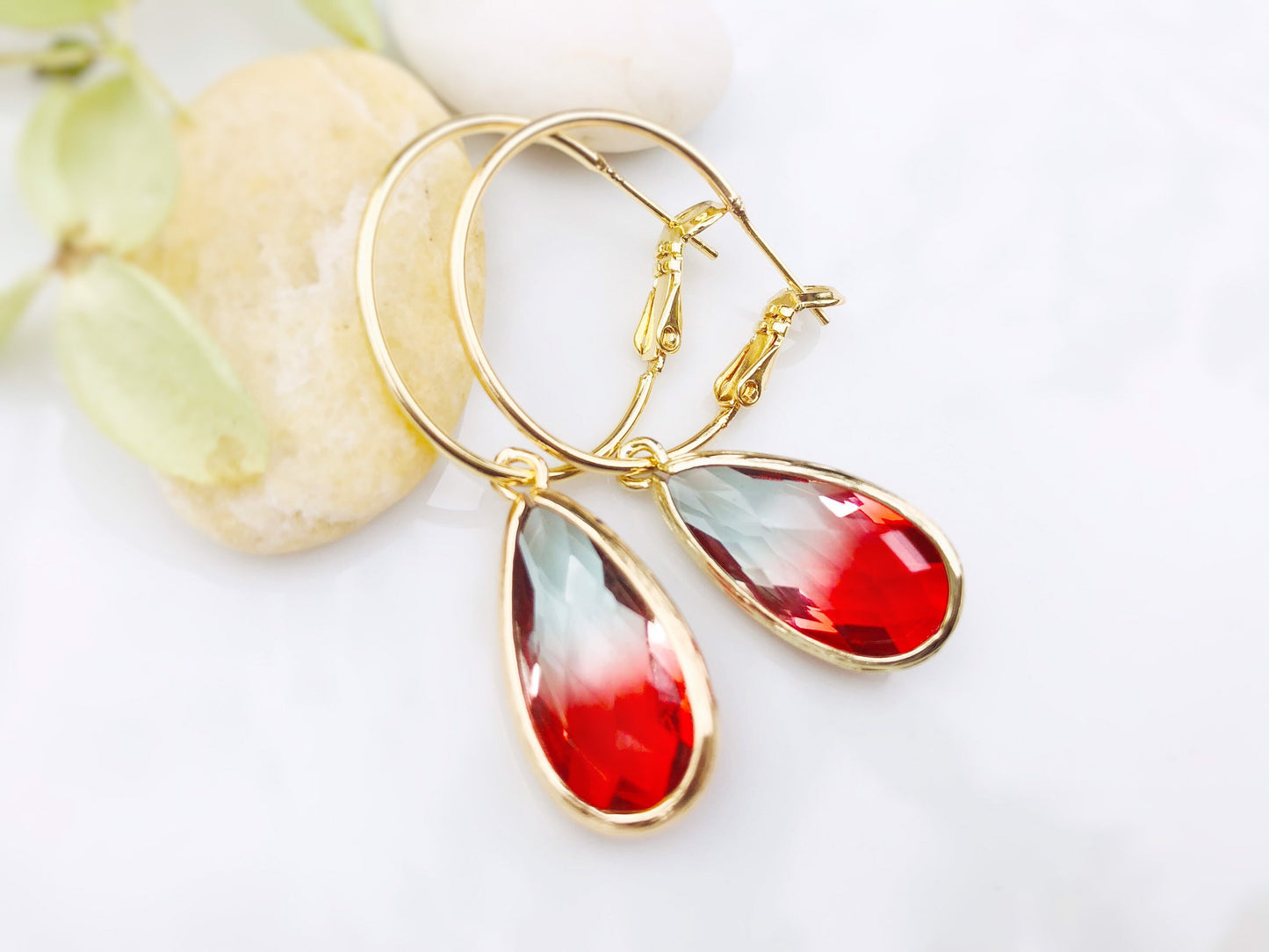 Bicolor imperial topaz long earrings in 14K gold, long statement orange crystal earrings, gift for her, gift for mom