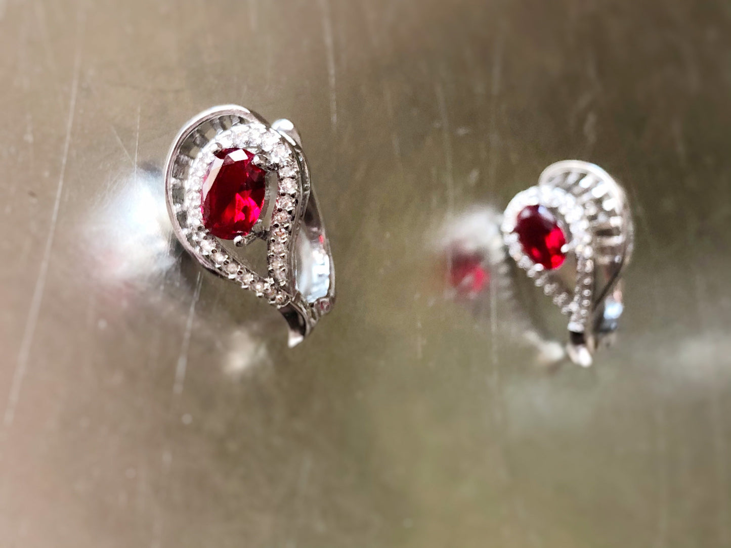 Ruby lever back stud earrings, statement red gemstone halo studs, gift for her, gift for mom, July birthstone