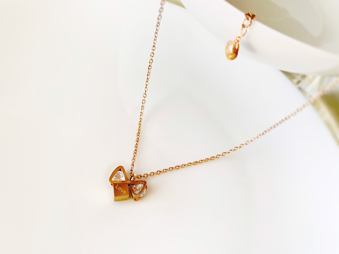 LOVE Pendant Necklace in 18K Rose Gold Fillled, white sapphire love dainty necklace, , Gift for Women, Gift for Mom, valentines gift