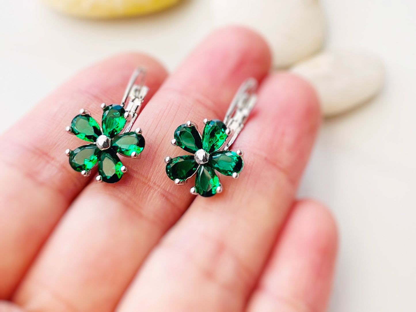 Sapphire flower dangle earrings, sapphire blue gemstone earrings necklace 2pc jewelry set, September birthstone earrings, gift for her