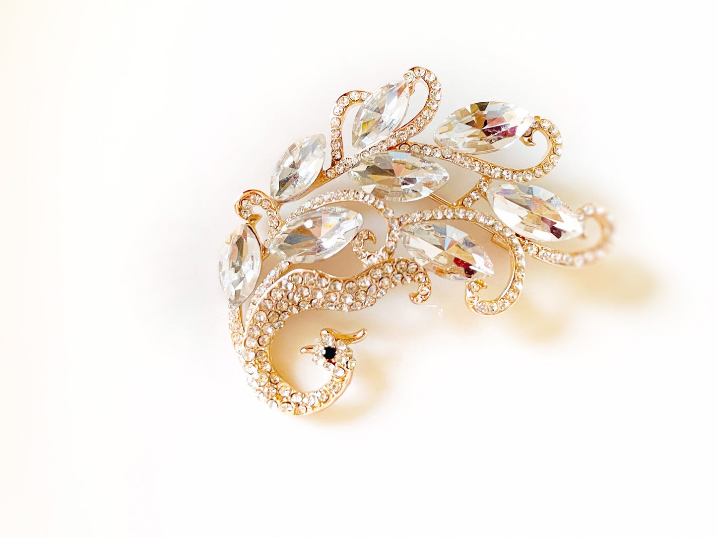 Sapphire crystal peacock brooch in 18k white gold, blue crystal brooch, gift for her, gift for mom