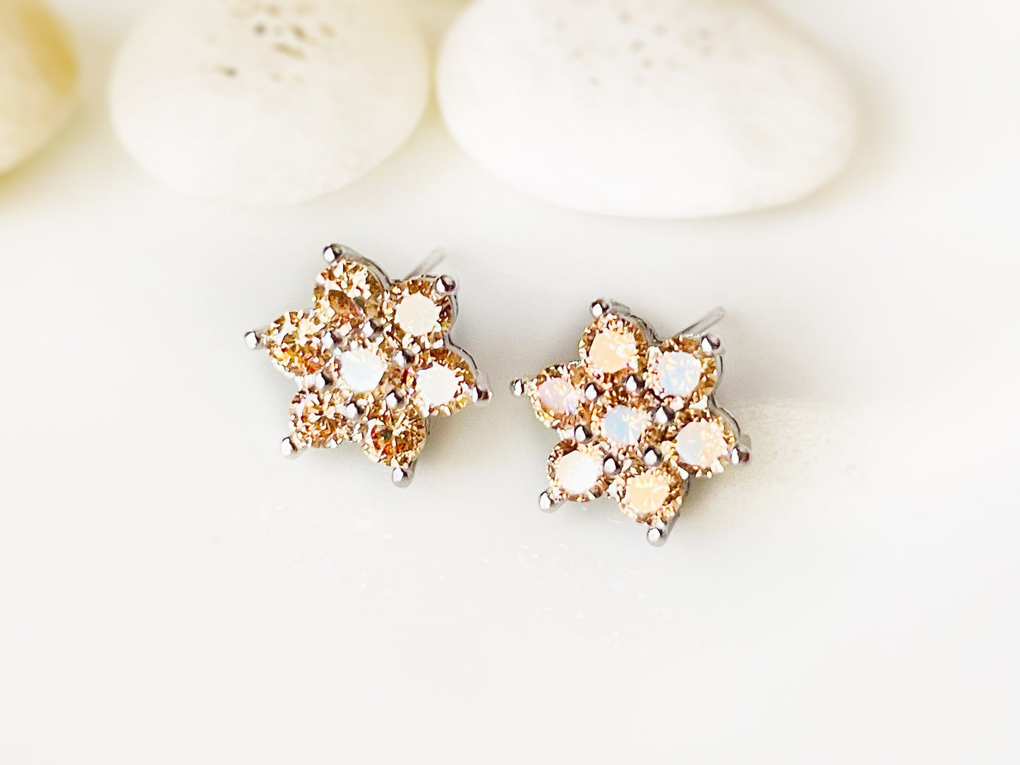 Small amethyst flower stud earrings, small purple gemstone cluster floral studs, January birthstone, gift for women, gift for girls