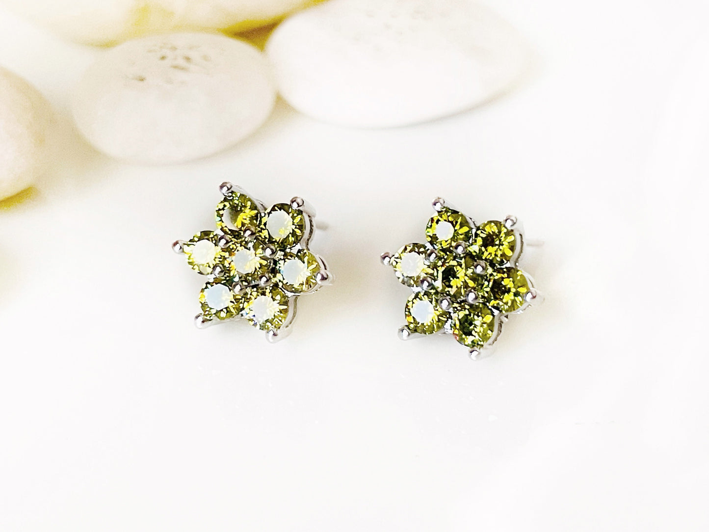 Small honey topaz flower stud earrings, small red gemstone cluster floral studs, November birthstone, gift for women, gift for girls