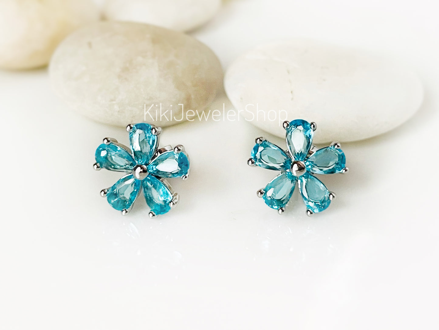 Small White Sapphire Flower Stud Earrings