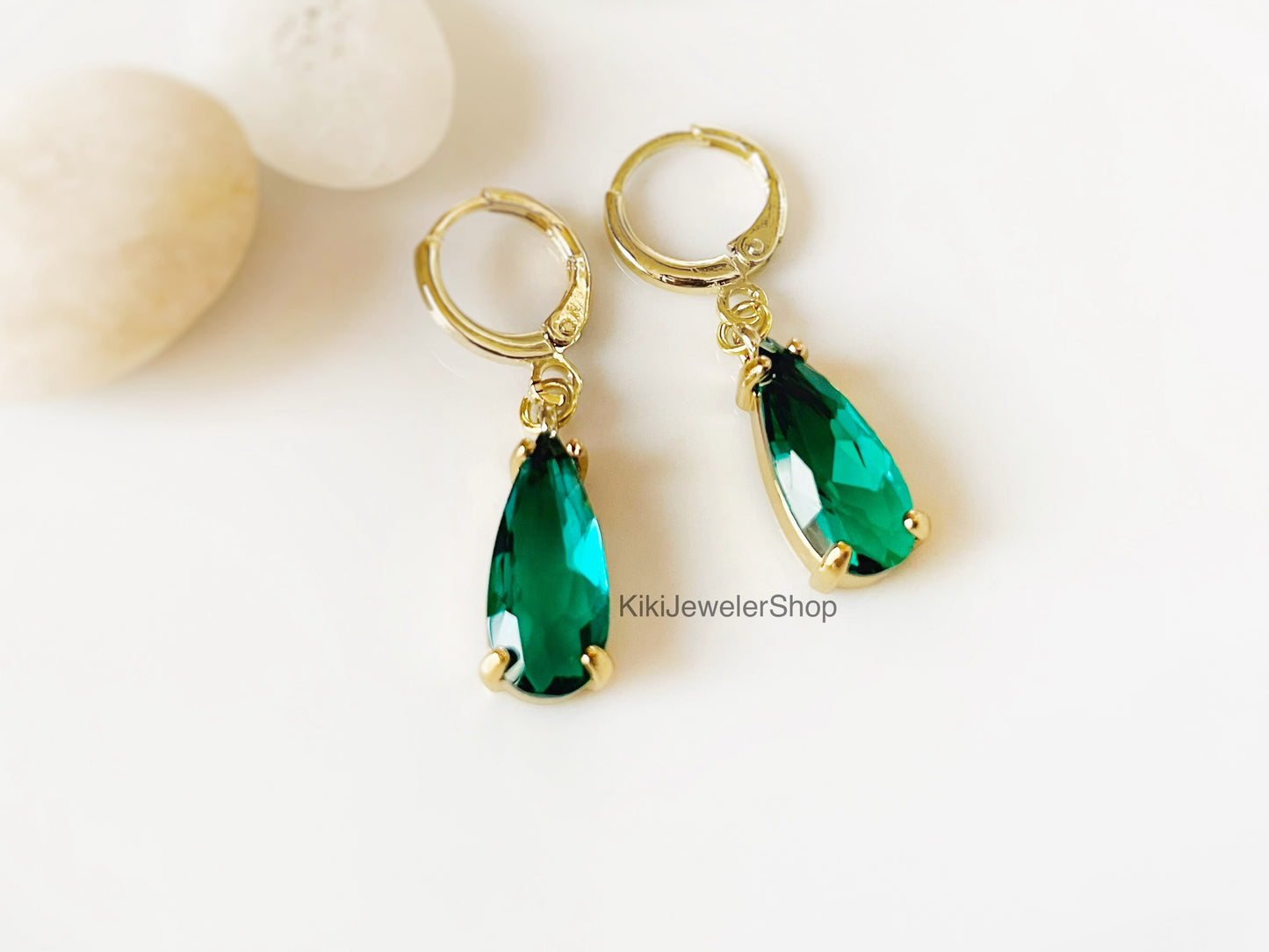Emerald Elongated Teardrop Earrings