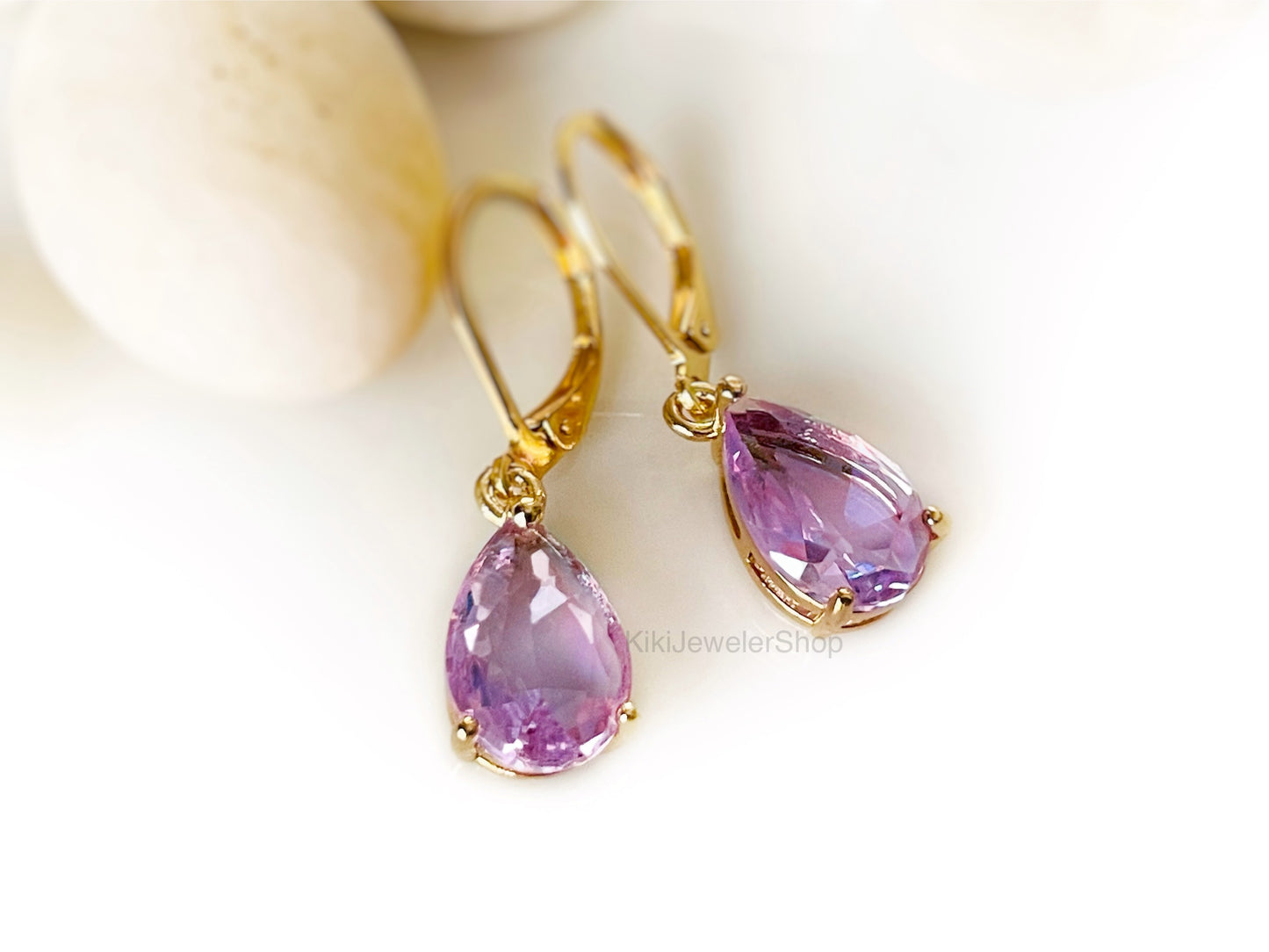 Small Teardrop Lilac Amethyst Dangle Earrings