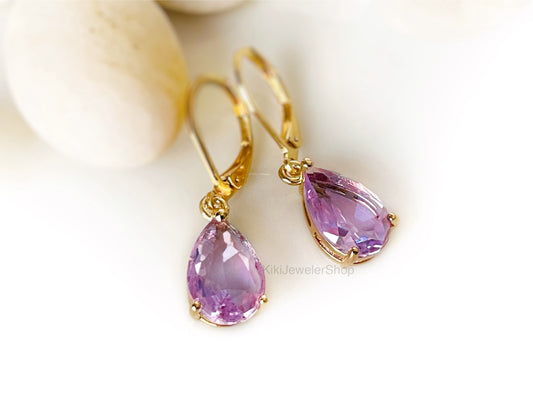 Small Teardrop Lilac Amethyst Dangle Earrings