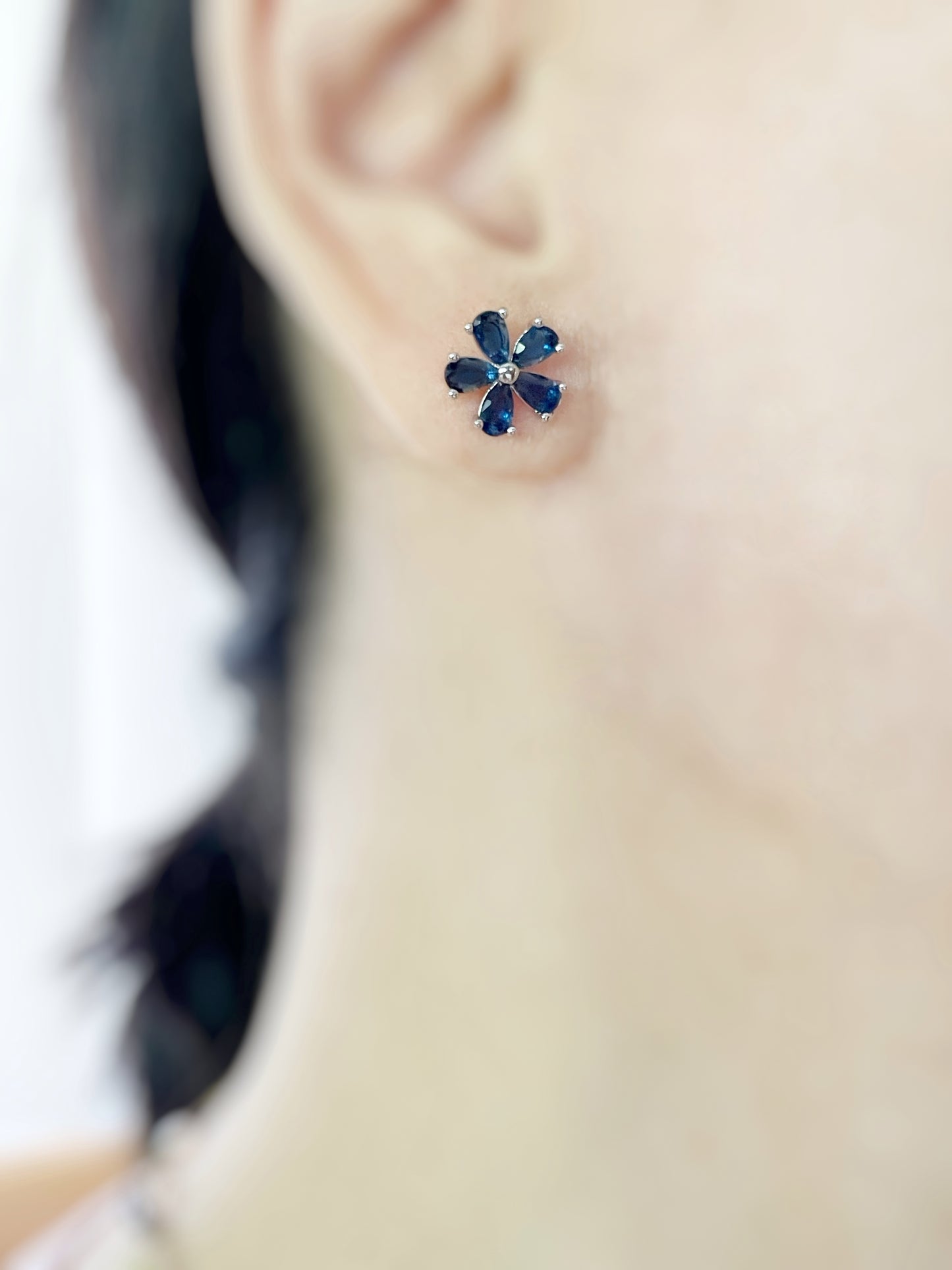Small White Sapphire Flower Stud Earrings