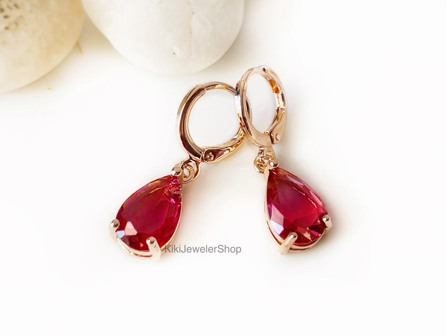Small Pink Tourmaline Teardrop Dangle Earrings