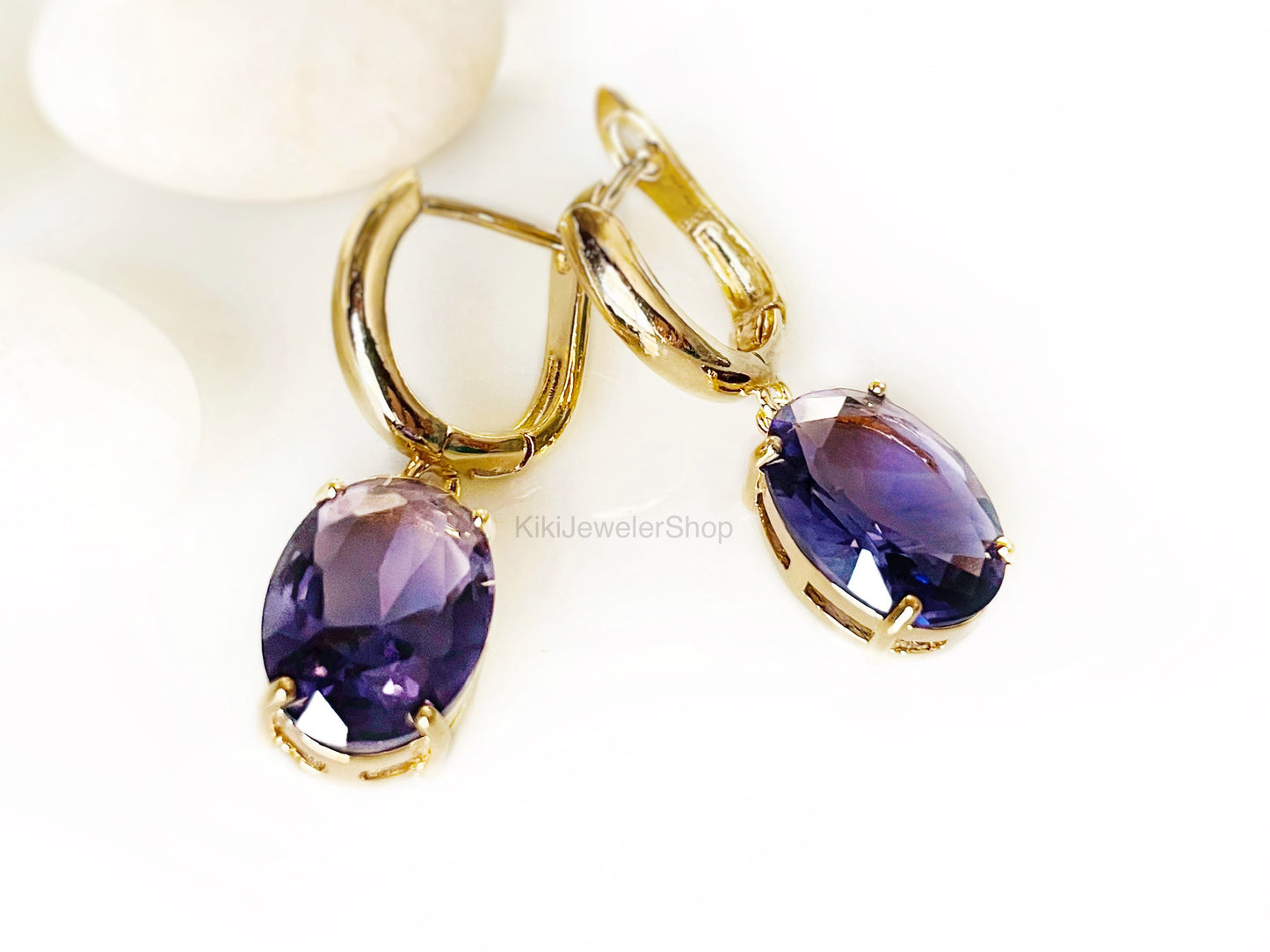 Large Cushion Cut Amethyst Dangle Earrings