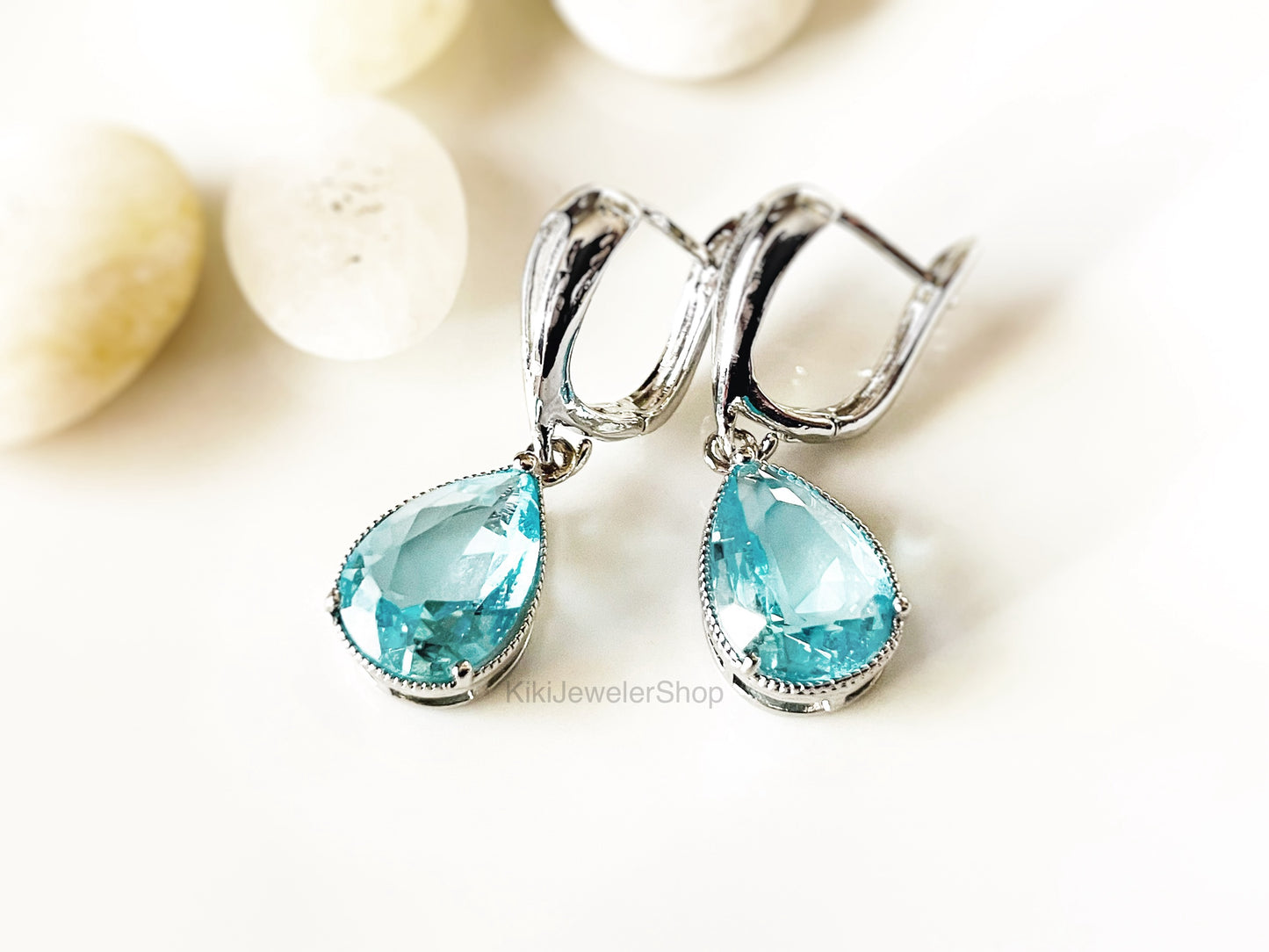 Large Aquamarine Teardrop Earrings