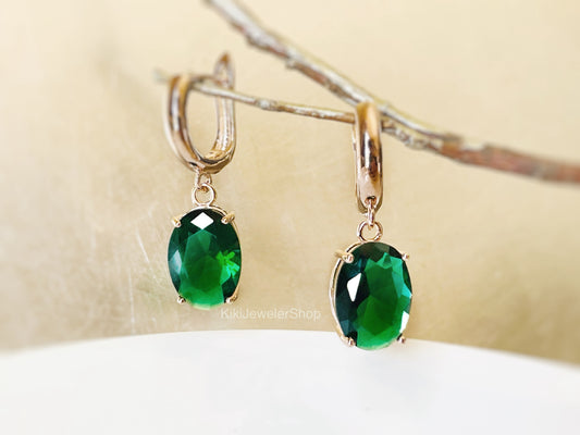 Large Cushion Cut Emerald Dangle Earrings