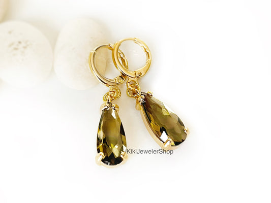 Peridot Elongated Teardrop Earrings