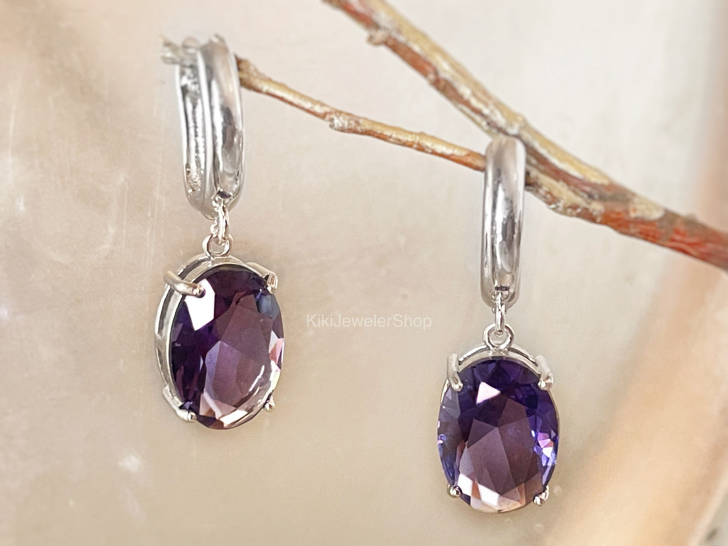 Large Cushion Cut Amethyst Dangle Earrings