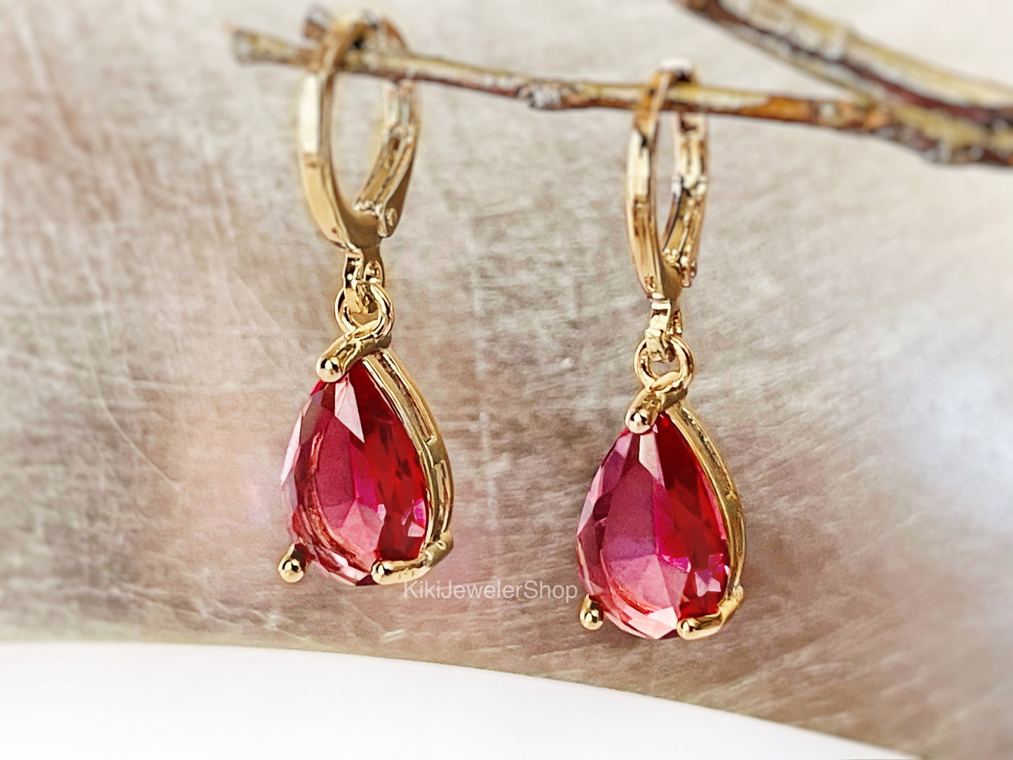 Small Pink Tourmaline Teardrop Dangle Earrings
