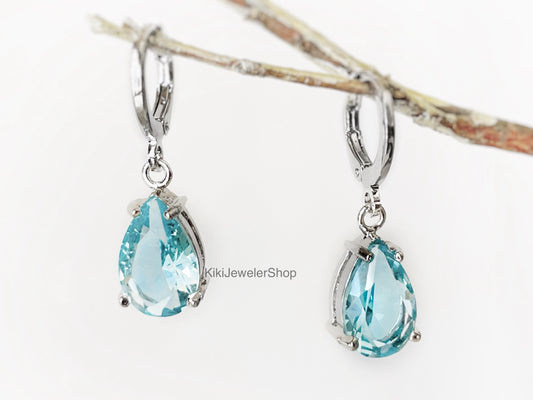 Small Aquamarine Teardrop Dangles