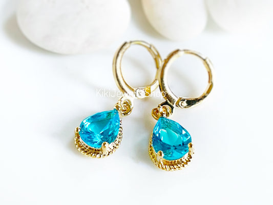 Small Bezel Garnet Teardrop Dangle Earrings