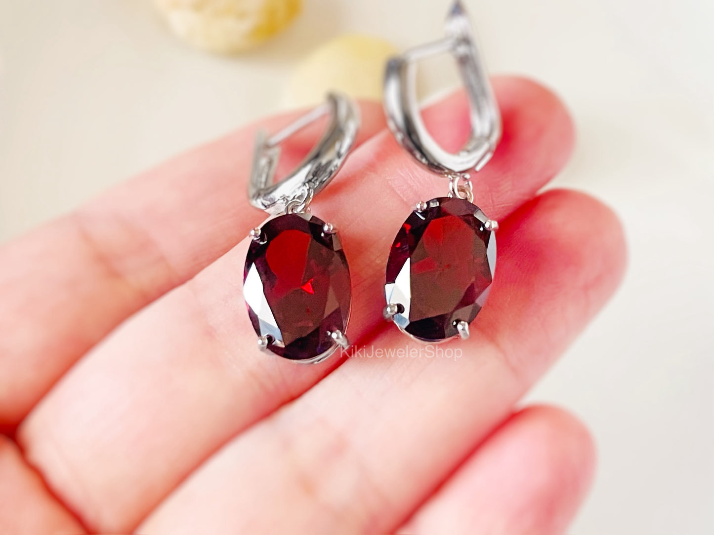Large Cushion Cut Garnet Dangle Earrings