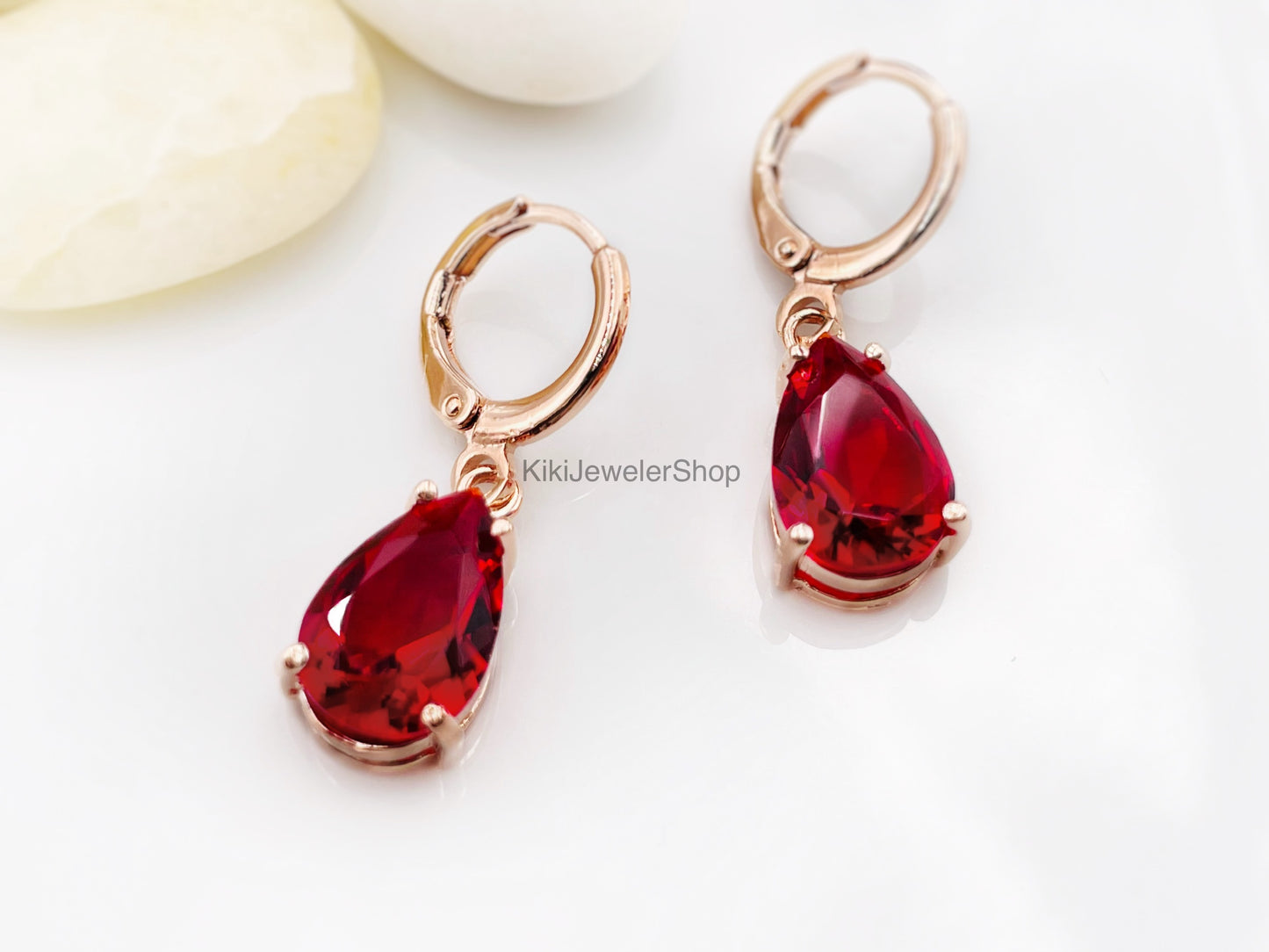 Small Ruby Teardrop Dangles
