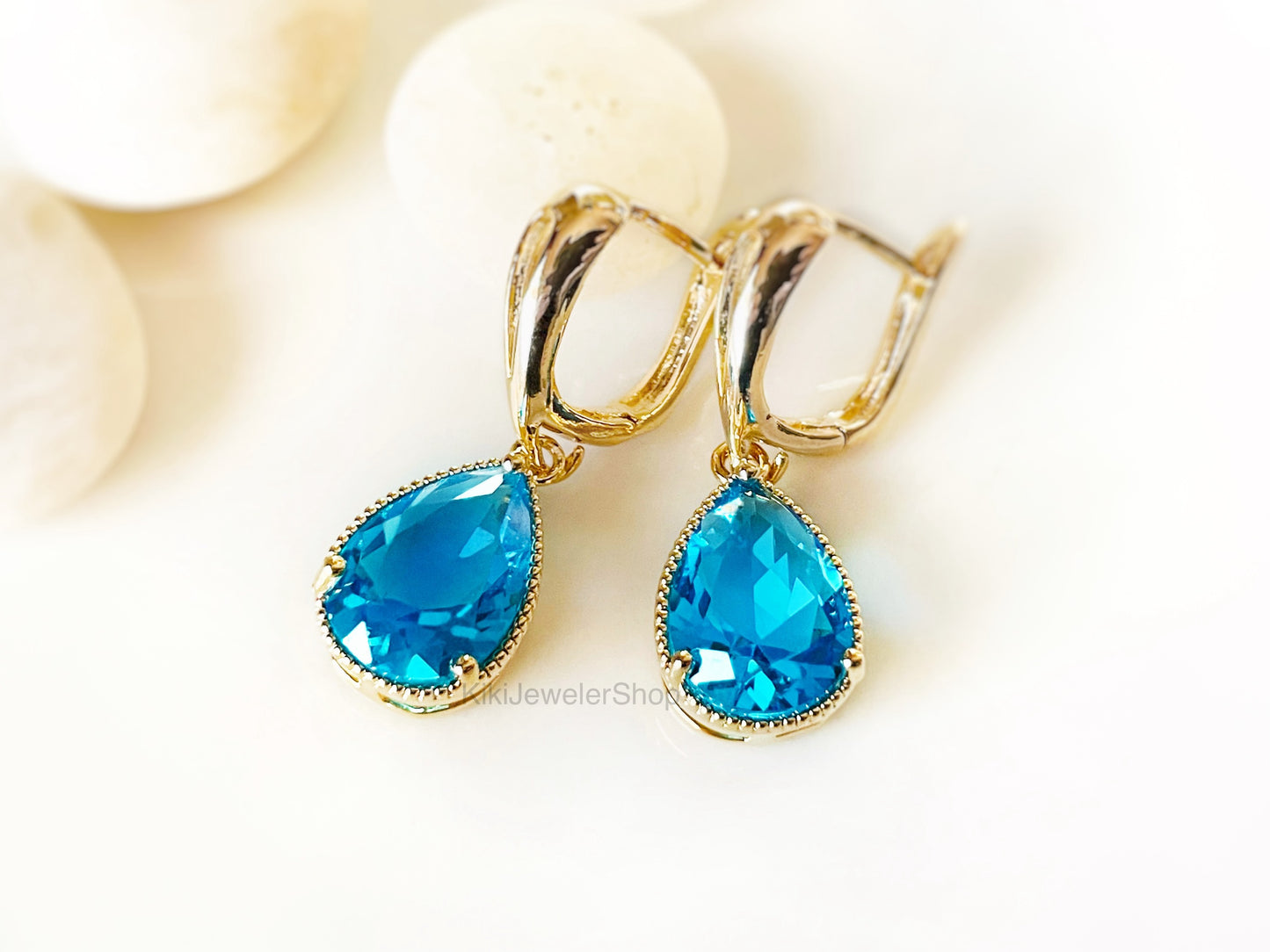 Large Blue Topaz Teardrop Earrings