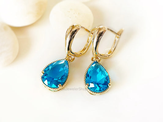 Large Blue Topaz Teardrop Earrings