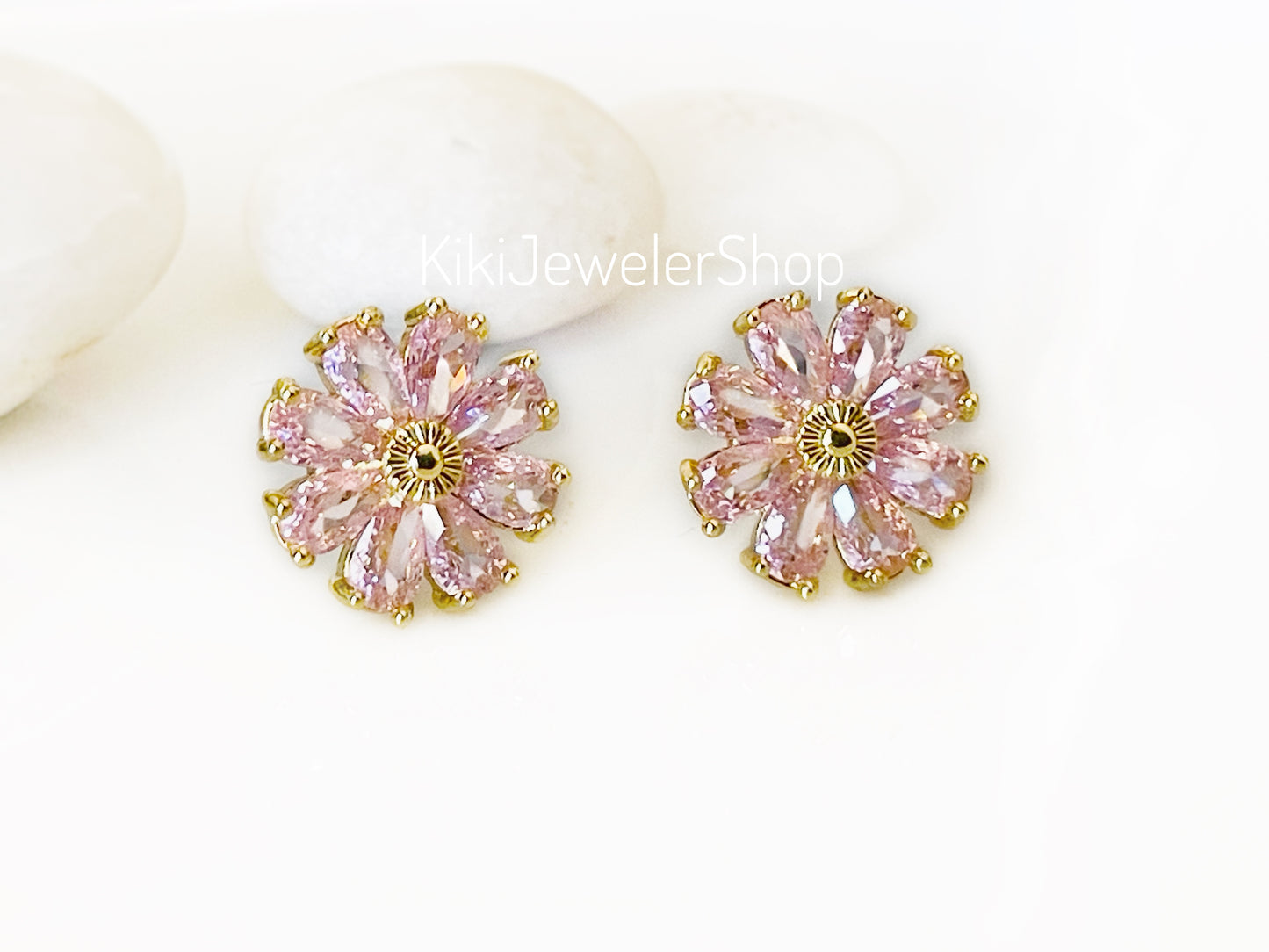 Pink Sapphire Daisy Flower Earrings