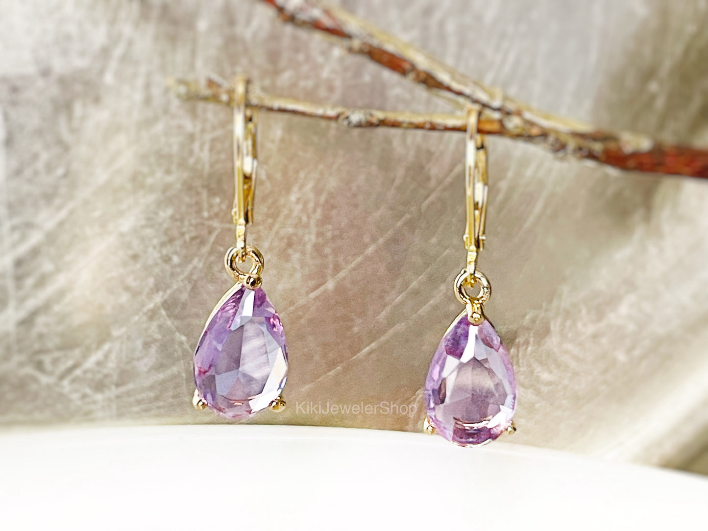 Small Teardrop Lilac Amethyst Dangle Earrings