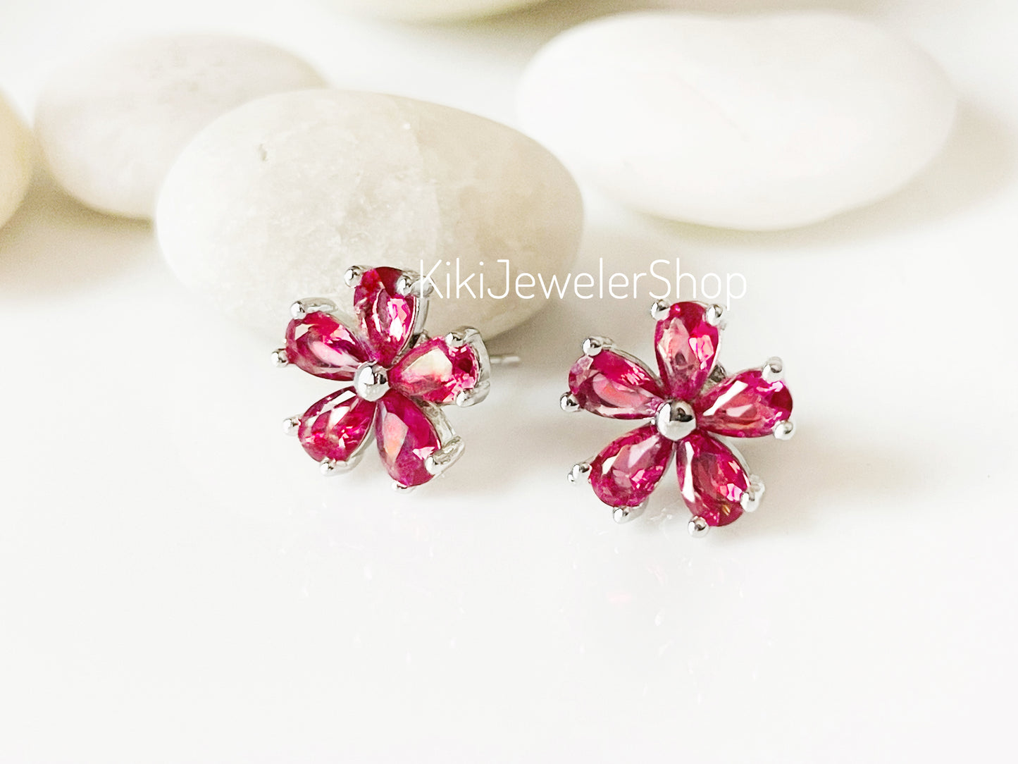 Small White Sapphire Flower Stud Earrings