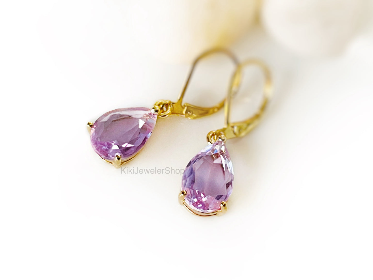 Small Teardrop Lilac Amethyst Dangle Earrings