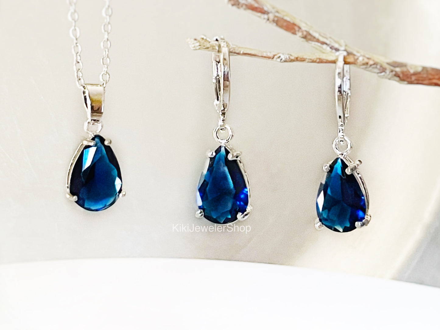 Blue Sapphire Teardrop Jewelry Set
