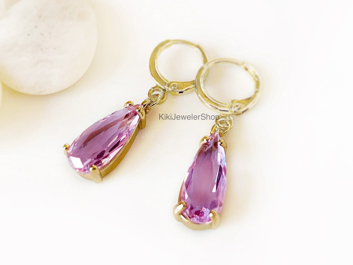 Lilac Amethyst Elongated Teardrop Earrings