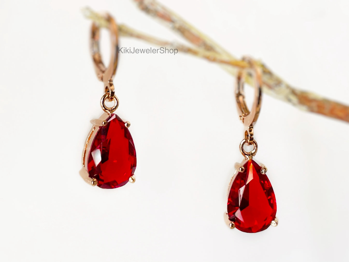 Small Ruby Teardrop Dangles