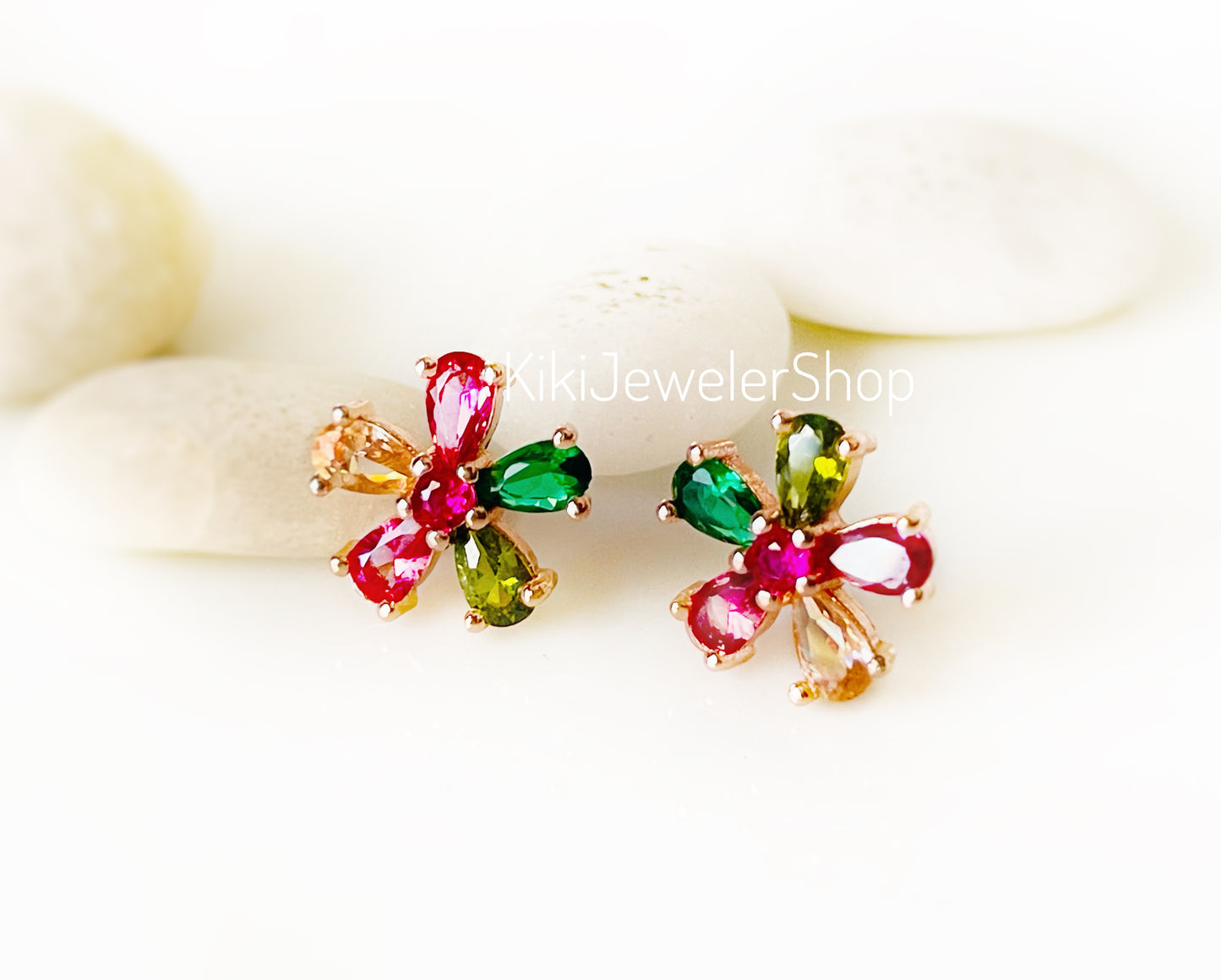 Small White Sapphire Flower Stud Earrings