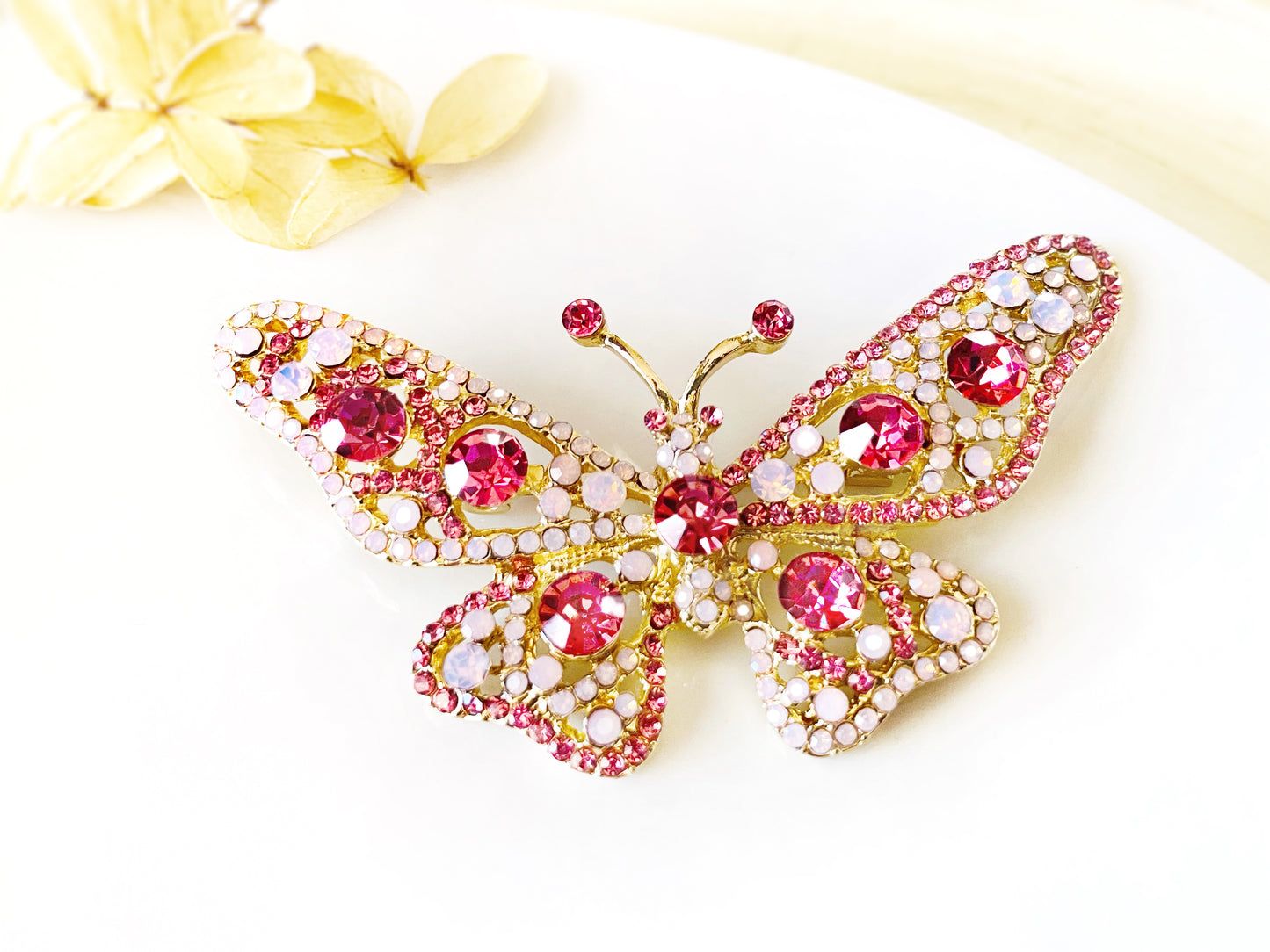 Large emerald crystal butterfly brooch gold
