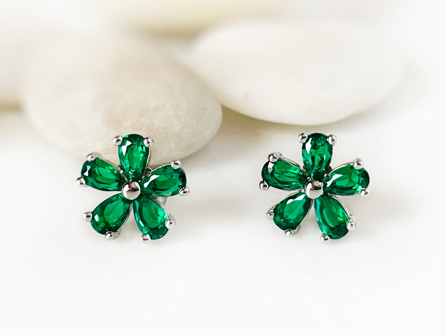 Small White Sapphire Flower Stud Earrings