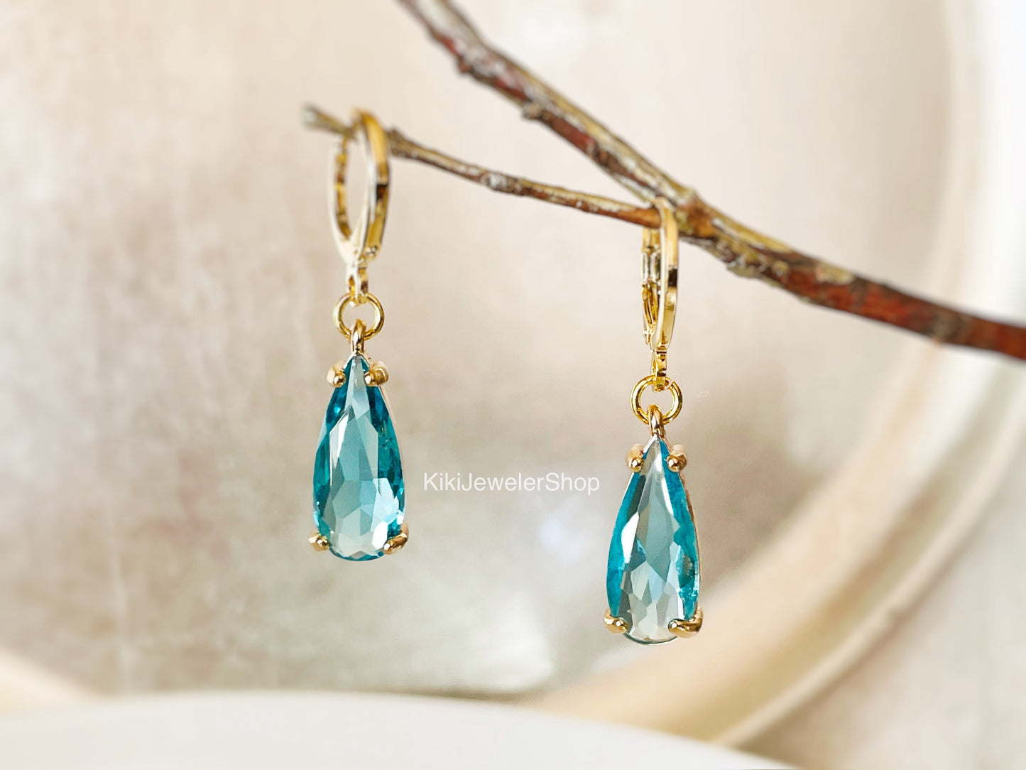 Aquamarine Elongated Teardrop Earrings