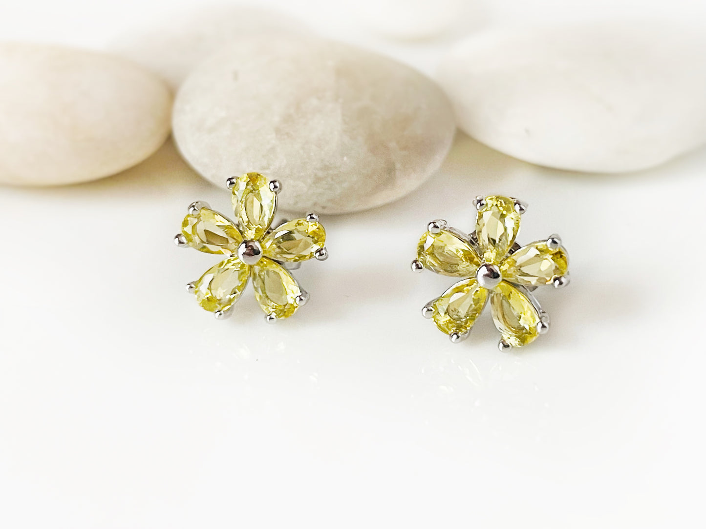 Small White Sapphire Flower Stud Earrings