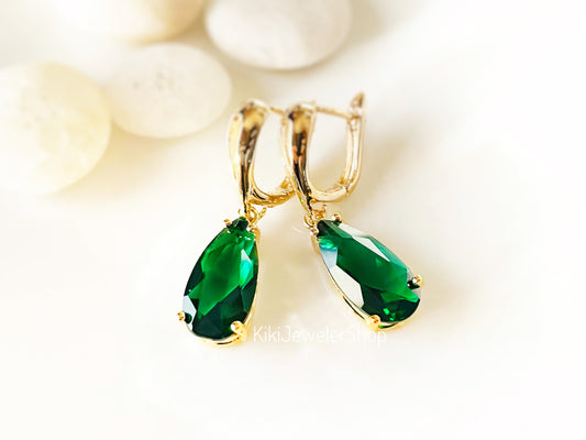 Large Emerald Teardrop Dangle Earrings