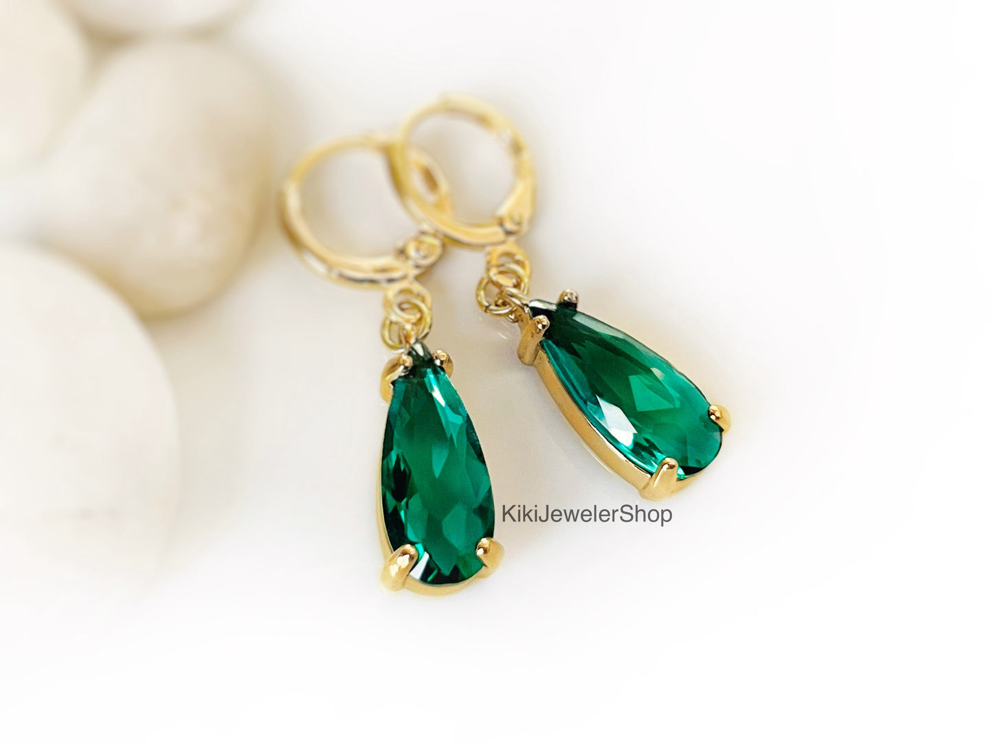 Emerald Elongated Teardrop Earrings