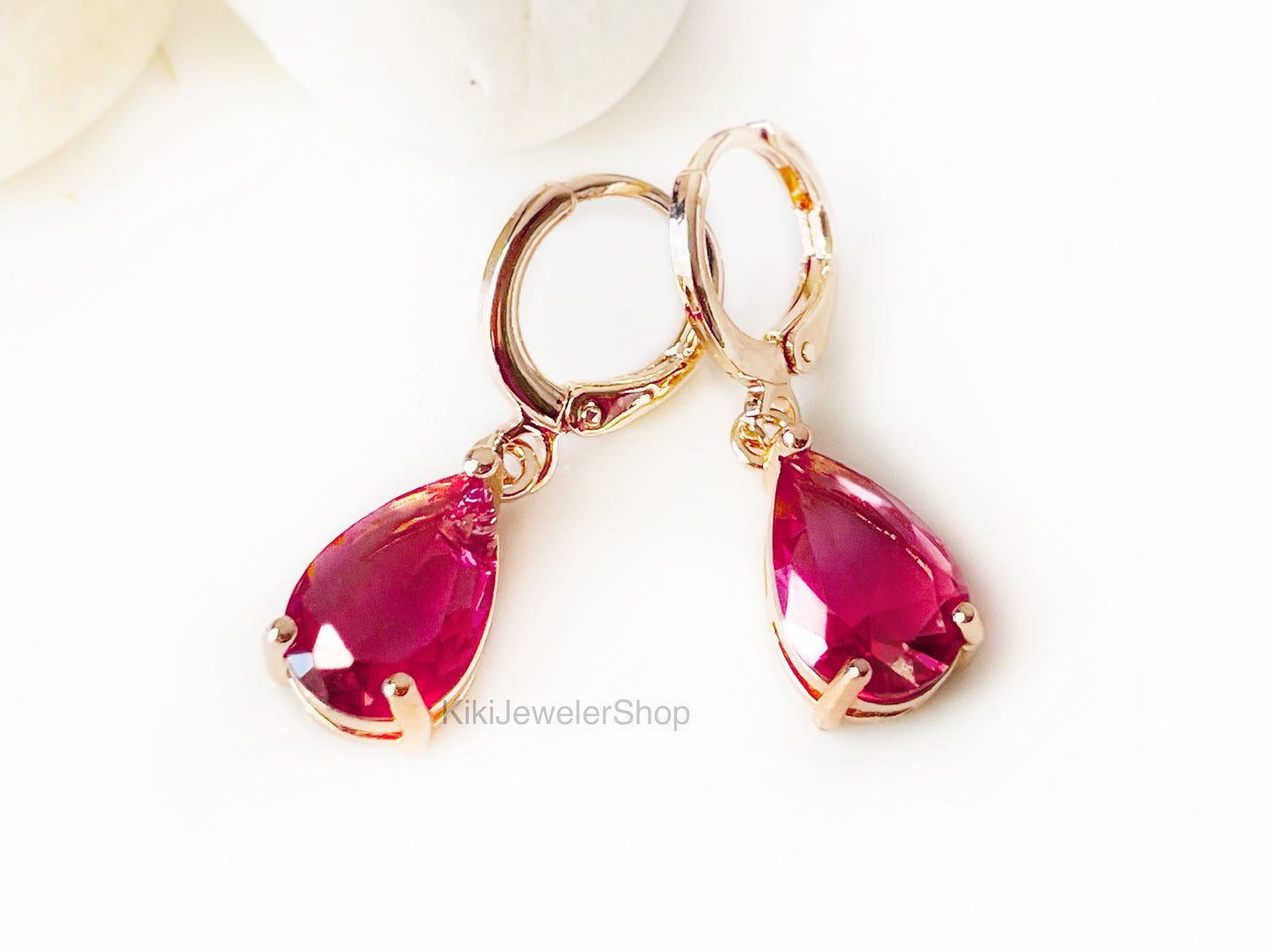 Pink tourmaline teardrop 2pc jewelry set